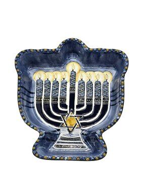 Menorah Dish By Annette Vacher Festival Of Lights Design Blue & Gold JE201